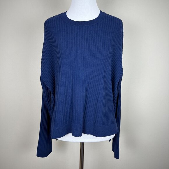Nordstrom Collection Sweater Top Womens Large Blue Merino‎ Wool Dolman High Low - Picture 2 of 12